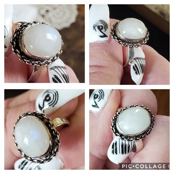 Genuine Rainbow Moonstone Ring Size 9 - Picture 5 of 8